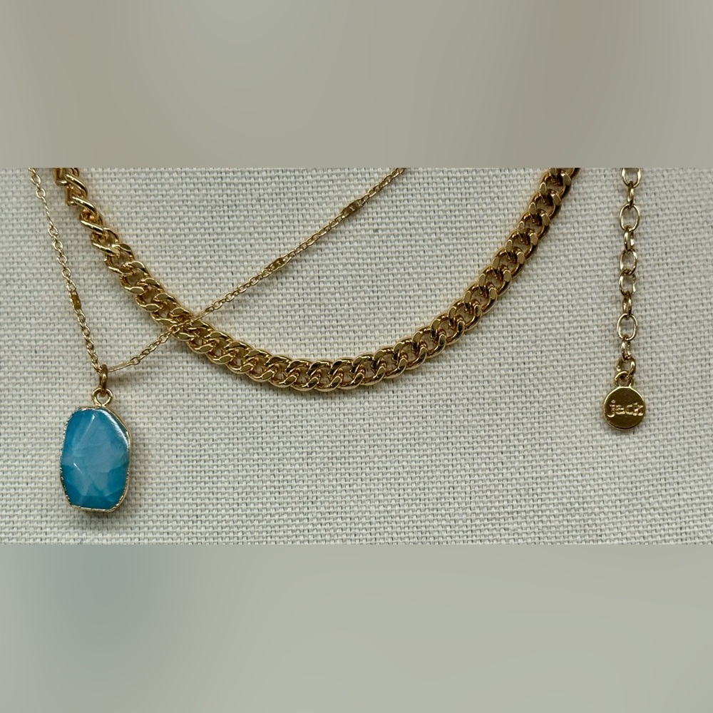 🌟 Bella Jack Gold-Tone Layered Necklace w/ Blue Stone Pendant — Adjustable - Picture 4 of 5